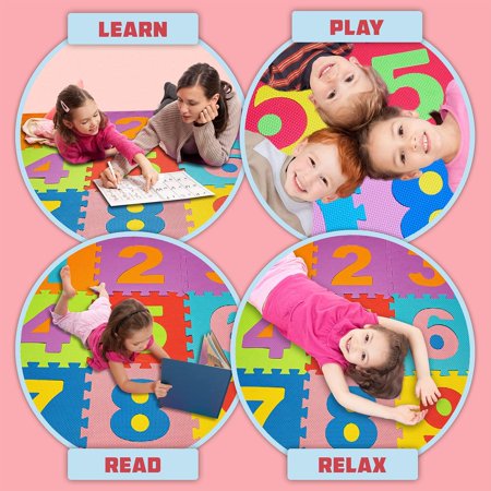 ToyVelt Foam Play Mat for Baby Kids Interlocking Foam Puzzle Floor Mats EVA Non Toxic for Crawling, Exercise, Playroom, Play Area, Baby Nursery Numbers 10 Tiles, Numbers, 10 Tiles