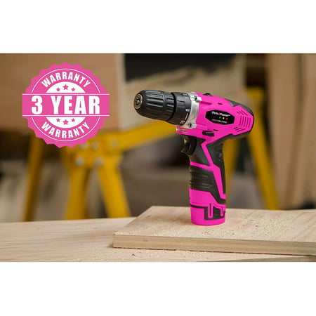 Pink Power PP121LI 12V Cordless Lithium-Ion Drill Driver with Tool Case, Drill Bit Set, Battery & Charger