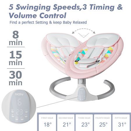 SINGES Baby Swing, Infant Bouncer Seat, Intelligence Timing 5 Gears Adjustment & Washable Baby ChairPink,