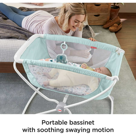 Fisher-Price Rock with Me Bassinet Portable with Soothing Motion, Pacific Pebble