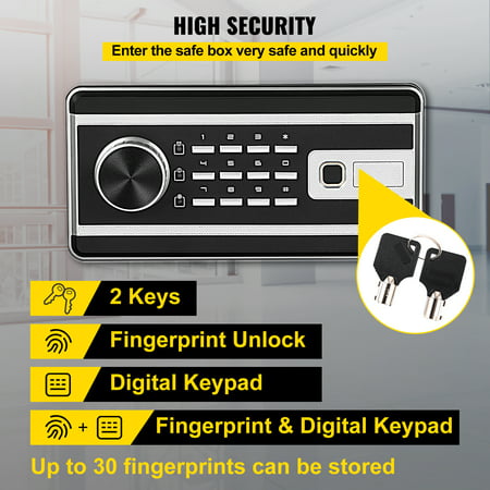 VEVORbrand Security Safe 1.7 CU.FT Fingerprint Safe Box for Money W/ 2 Keys & Digital Keypad, Q235 Steel Safe Box for Storing Cash, Jewelry, Pistols, Documents in Home & Office & Hotel, 1.7 cu ft
