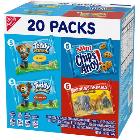 Nabisco Fun Shapes Variety Pack Barnum's Animal Crackers, Teddy Grahams & CHIPS AHOY!, 20 Snack Packs