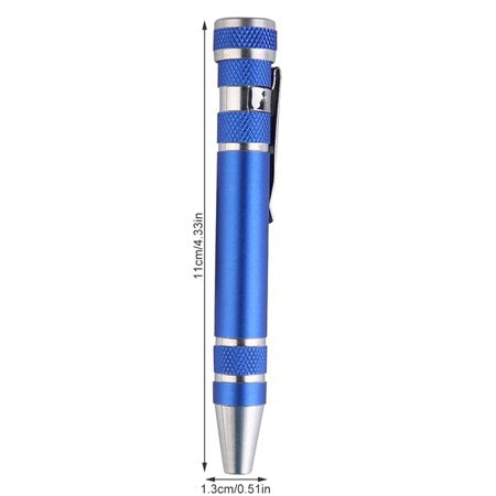 8 in 1 Screwdriver Set Mini Repair Pen Tool Alloy Precision Gadget for Home Improvement Computer Eyeglasses, Blue, Blue
