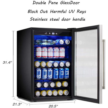 Antarctic Star 4.5cu.ft Beverage Refrigerator Cooler - 145 Can Mini Fridge Glass Door for Soda Beer or Wine Drink Dispenser Clear Front for Home, Office or Bar, Black