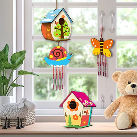 Arts and Crafts for Kids Ages 4-8 8-12, 2 Pack DIY Bird House Wind Chime Kids Crafts, Craft Kits for Girls Boys Toddlers 4-6 6-8, Painting Kits Includes Paints & Brushes