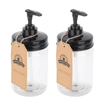 Jarmazing Products Black Mason Jar Soap Dispenser - Rust proof plastic with Plastic Pint Jar - Two Pack!