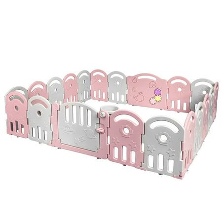 Topbuy 20-Panel Baby Playpen Kids Safety Yard Activity Center with Educational Toys Pink, Pink