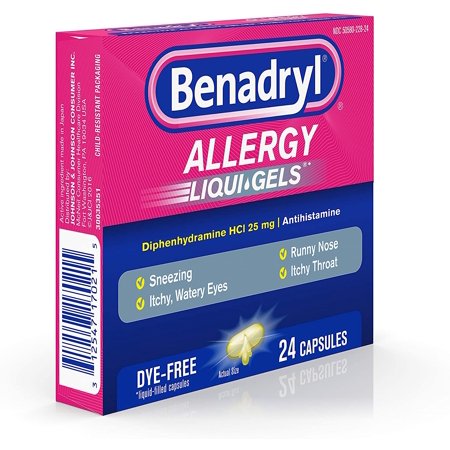 Benadryl Liqui-Gels Antihistamine Allergy Medicine, Dye Free, 24 Ct, 6-Pack