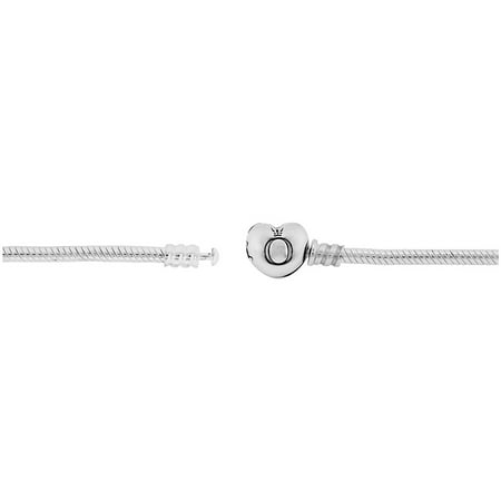 Pandora Moments Women's Sterling Silver Snake Chain Charm Bracelet with Heart Clasp, 19 cm