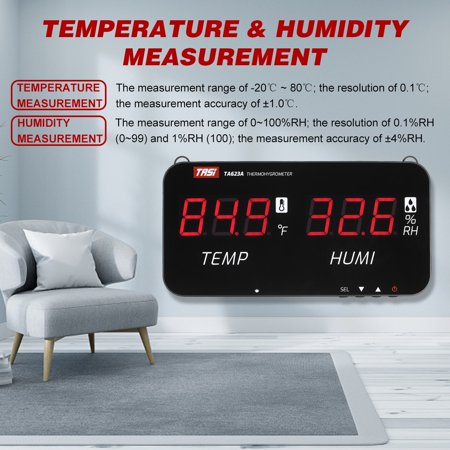 TASI Intelligent Temperature Humidity Meter with LED Digital Display Screen Wall-mounted Digital Thermometer Hygrometer Industrial Agricultural Household Thermo-hygrometer Indoor Outdoor Tem