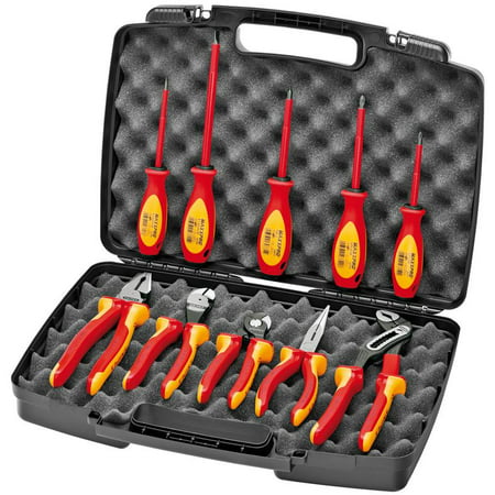 KNIPEX Tools 98 98 30 US, 1000V Insulated Pliers, Cutters, and Screwdriver Industrial Tool Set, 10-Piece