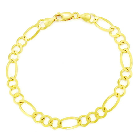 Nuragold 10k Yellow Gold 7mm Figaro Chain Link Bracelet, Mens Jewelry Lobster Clasp 8" 8.5" 9"