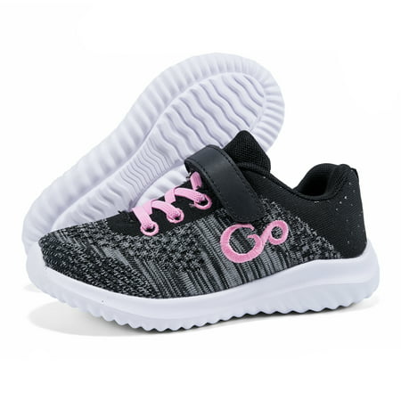 Toddler Boys Girls Sneakers Kids Lightweight Breathable Strap Athletic Running Shoes for Little KidsBlack pink,