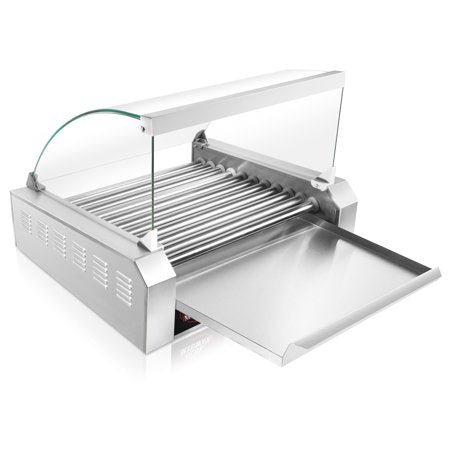 Olde Midway Electric 30 Hot Dog 11 Roller Grill Cooker Machine 1200-Watt With Cover - Commercial Grade