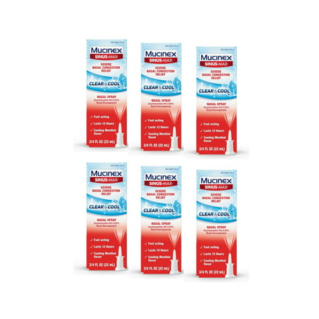 Mucinex Sinus-Max Nasal Spray Clear & Cool, 0.75 oz Packaging May Vary (Pack of 6), Pack of 6