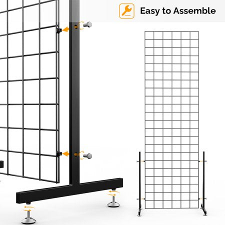 Bonnlo 6' x 2' Wire Grid Panel Tower with T-Base Floorstanding,Wire Grid Wall Display Rack for Retail and craft show(1-Pack)