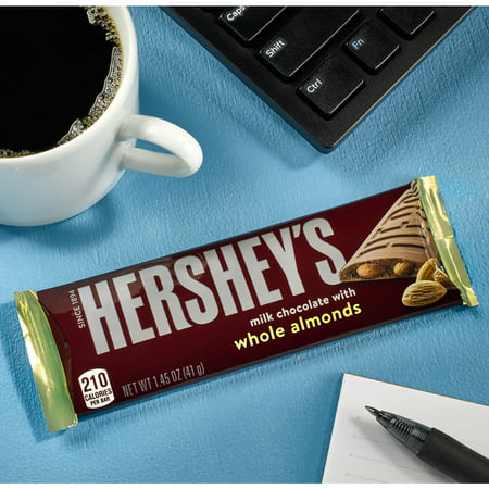 HERSHEY'S, Milk Chocolate with Whole Almonds Candy, Individually Wrapped, 1.45 oz, Bars (6 Count)