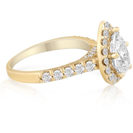 2 Ct Pear Shape Halo Diamond Engagement Ring 14k Yellow Gold, Yellow Gold, 8.5