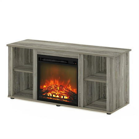 Furinno Jensen Fireplace TV Stand for TVs up to 55", French Oak Grey, French Oak Grey
