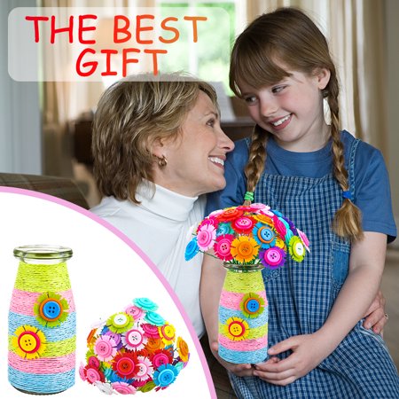 Kids Crafts Toy Gifts for Girl Age 4-12, Birthday Gift Button Felt Flowers Vase for 6 7 8 9 Year Old Kid Girl Boy DIY Toys Flower Craft Set for 6-11 Year Old Girls Children Bouquets Kit CarnationCarnation,