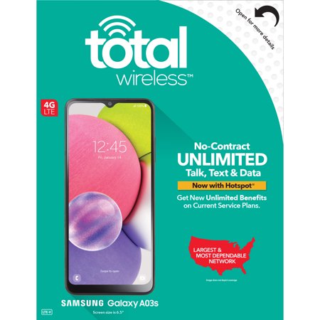 Total Wireless Samsung Galaxy A03s, 32GB, Black- Prepaid Smartphone [Locked to Total Wireless]