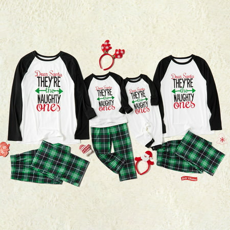 PatPat Christmas Letter Contrast Top and Plaid Pants Family Matching Pajamas,Unisex,Sizes Baby-Kids-Adult,2-Piece, Green, Baby?9-12M