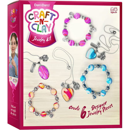 Dan&Darci Make Your Own Clay Jewelry Arts and Crafts Kit for Girls Gifts Ages 8-12 Teen Years Old - DIY Girl Craft Christmas or Birthday Gift for Kids & Teens - Makes 3 Bracelets and 3 Necklaces