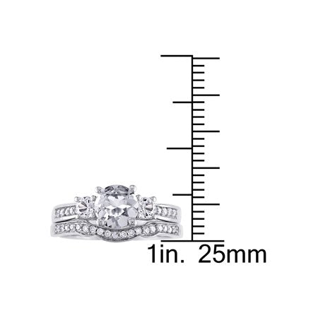 Lab-Created White Sapphire 1 1/3 Carat (Ctw) with Diamond Bridal Wedding Set Engagement Ring in 10K White Gold