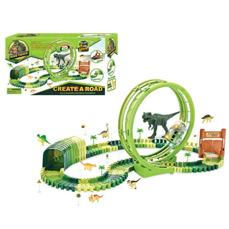 Dinosaur Track Toy for Kids Set 96 PCS, Flexible Race Track Playset, 7 Dinosaurs, 1 Ferris Wheel (360), for Boys Girls Ages 3-12