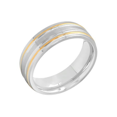 Men's Two-Tone Stainless Steel 7MM Striped Wedding Band - Mens Ring, Yellow, 9