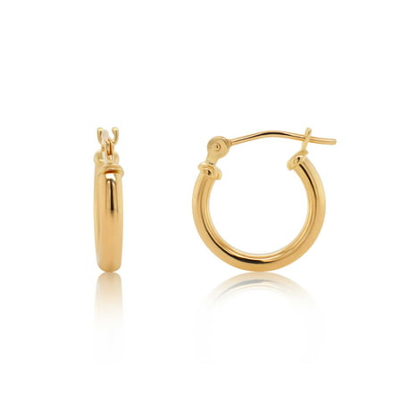 14K Yellow Gold Polished Small 2mm Hoop Earrings for Women - 12mm (0.45 Inch) Diameter, 14K Yellow Gold, 12 mm