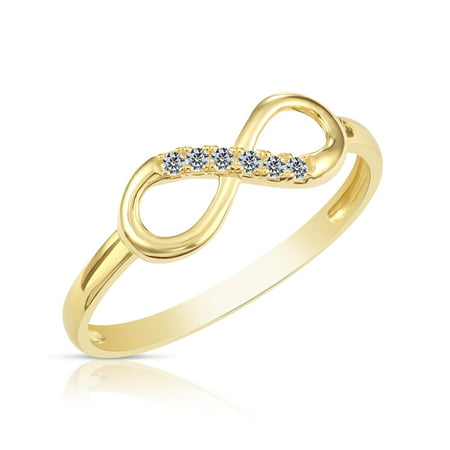 Tilo Jewelry 10k Yellow Gold Infinity Loop Ring with CZ Cubic Zirconia Stones - Size 5 - Women, Girls