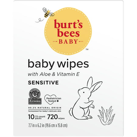 Burts Bees Baby Wipes, Unscented Natural Baby Wipes for Sensitive Skin - 72 Wipes 10 Pack