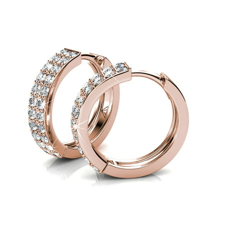 Cate & Chloe Alice Graceful 18k White Gold Plated Hoop Earrings with Crystals, Beautiful Classic Round Cut Diamond Crystal Cluster Silver Fashion Hoops Earring Set (Rose Gold)Rose Gold,