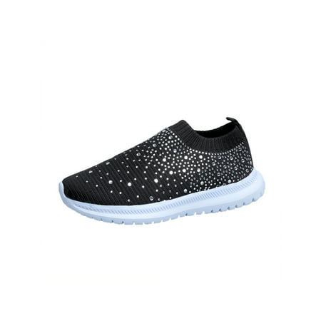 Avamo Womens Ladies Sparkly Trainers Crystal Diamond Sneakers Casual Slip On Sports Work ShoesBlack,