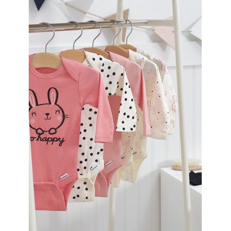 Onesies Brand Baby Girl Long Sleeve Bodysuits Set, 6-Pack, BUNNY, 0-3 Months