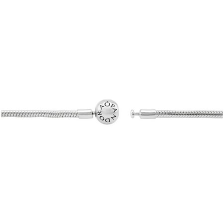 Pandora Moments Women's Sterling Silver Snake Chain Charm Bracelet with Round Clasp, 19 cm