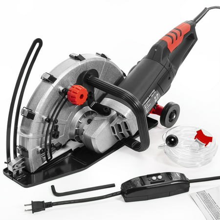 XtremepowerUS 26000W 14"-inch Circular Saw Power Depth Cutter Wet/Dry Circular Blade w/ Guide Roller, Red/Black
