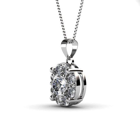Cate & Chloe Ruth White Gold Plated Pendant Necklace with Crystals, Beautiful Halo Silver Necklace for Women with 8 Round Cut Crystals with Solitaire Center CrystalSilver,