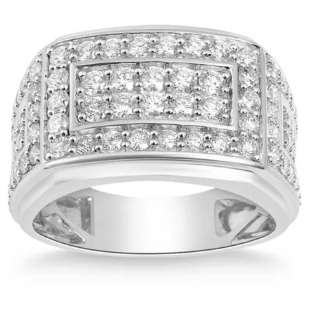 2Ct Diamond Mens Ring in 10k White or Yellow Gold, White Gold, 10.5