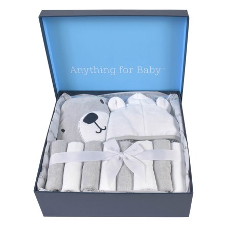Gerber Baby Boy or Girl Unisex Velour Hooded Towel, Robe, & Washcloths Baby Shower Gift Box Set, 10-PieceBear,