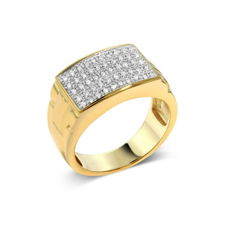 Gem Stone King Men's 10K Yellow Gold White Diamond Pave Ring (0.25 Cttw, Available 5,6, 7,8,9,10,11,12,13), 13