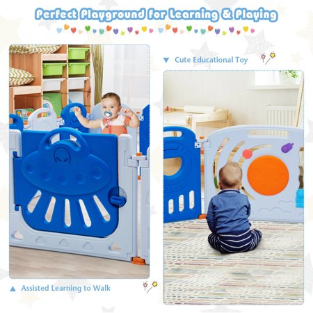 Gymax 16-Panel Baby Playpen Toddler Kids Safety Play Center w/Lockable Gate
