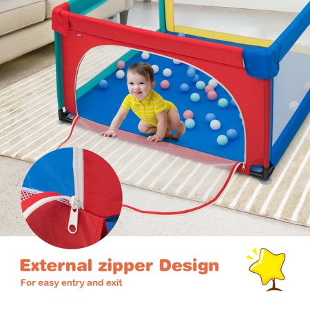 Gymax Baby Playpen Infant Large Safety Play Center Yard w/ 50 Ocean Balls Colorful, Colorful