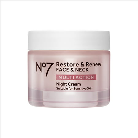 No7 Restore & Renew Multi Action Face & Neck Night Cream for Sensitive Skin, 1.69 fl oz