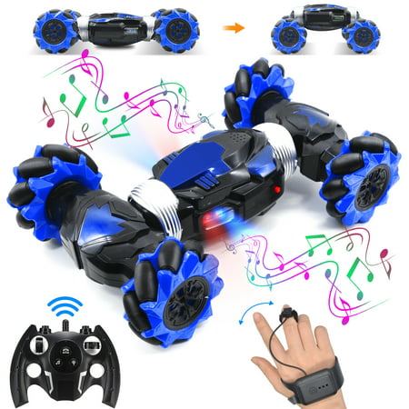 AGNEVE RC Stunt Car w/ Gesture Control 4WD 360? & Double Sided Rotation Toy Car 2.4GHz Hand Controlled Car All-Terrain Dual Mode Twist Remote Control Car with LED Light Music for Kids Gifts BlueBlue,