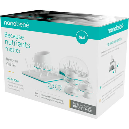Nanobebe Complete Newborn Baby Bottle Gift Set & Accessories, Teal