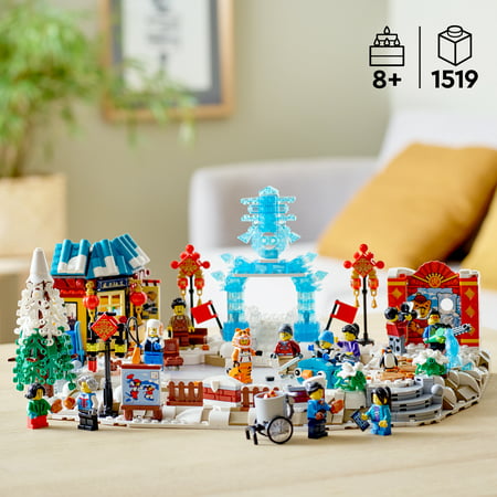 LEGO Lunar New Year Ice Festival 80109 Building Kit; Gift Toy for Kids Aged 8 and Up; Building Set Featuring a Detailed Winter Scene, Chun Ice Sculpture, 13 Minifigures and More (1,519 Pieces)