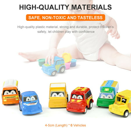 Homaful 6 Pack Pull Back Cars, Construction Vehicles Toys for Baby Kids 1 2 3 Years Old Boys Child, Friction Powered Pull Back and Go Mini Vehicles for Kids Party Favors Birthday Christmas Gifts Toys