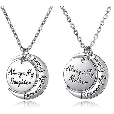 Mothers Day Jewelry Gift from Daughter, Mom & Daughter Necklace Set for 2 - ''Always My Mother/Daughter Forever My Friend'' Unique Mom/Daughter Matching Moon Pendant Necklaces